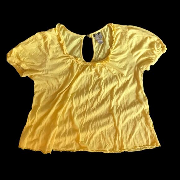 Anthropologie Ric Rac Yellow Ruffle Keyhole Back Blouse Top M - Picture 3 of 8